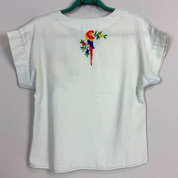 Vintage Embroidered Parrot 50s Single-Stitch V-neck Shirt M - Picture 7 of 12